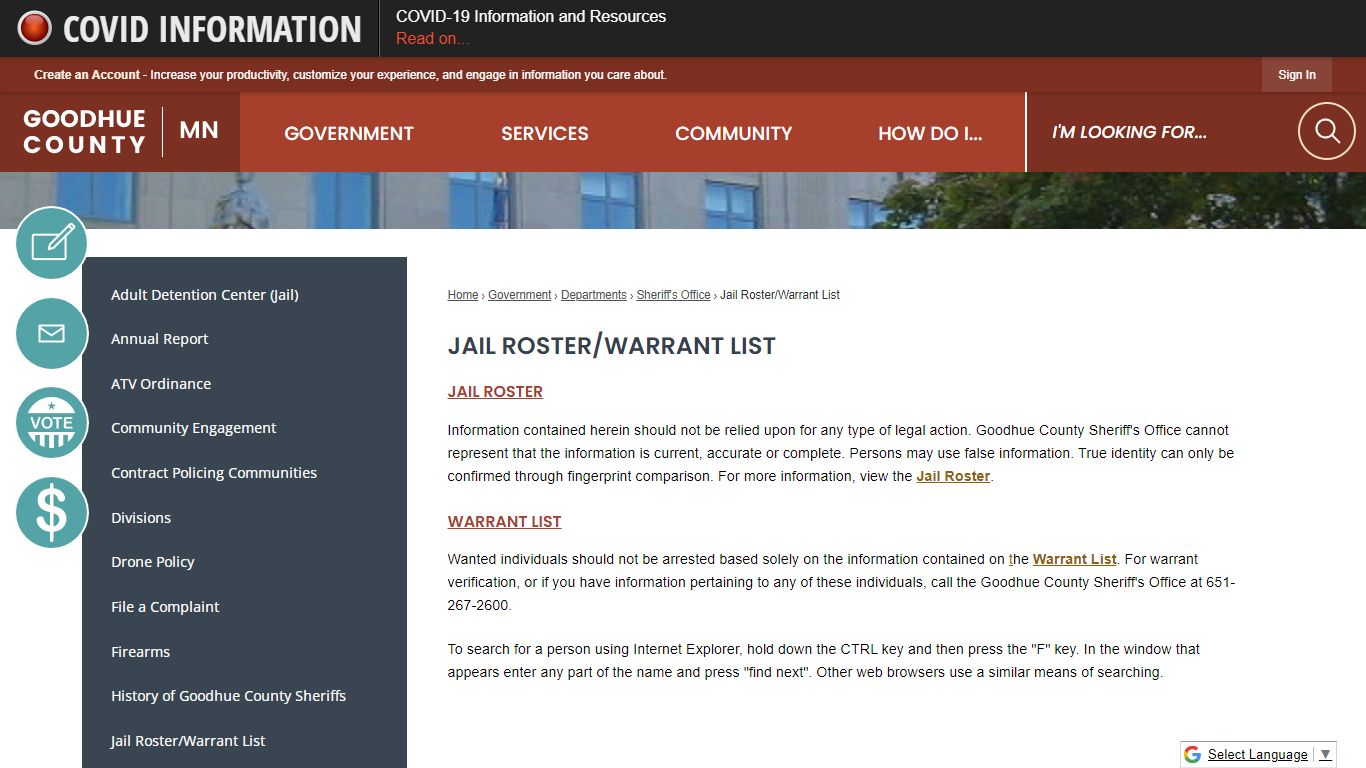 Jail Roster/Warrant List | Goodhue County, MN - Official ...