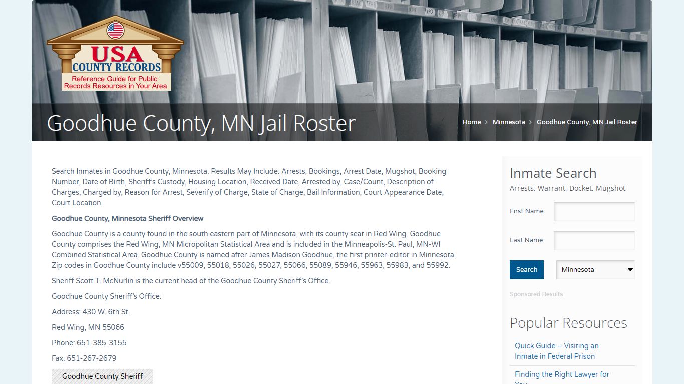 Goodhue County, MN Jail Roster | Name Search